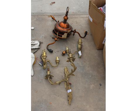 AN ASSORTMENT OF BRASS AND COPPER LIGHT FITTINGS 