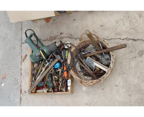 AN ASSORTMENT OF TOOLS TO INCLUDE TAP AND DIES, SPANNERS AND SCREW DRIVERS ETC 