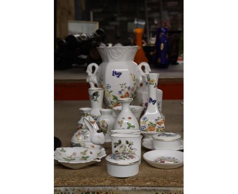 A COLLECTION OF AYNSLEY TO INCLUDE VASES, PIN TRAYS,  RABBIT TRINKET BOX, ETC 