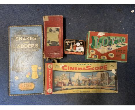 A COLLECTION OF VINTAGE TOYS TO INCLUDE STEIFF STUFFED MUSICAL LAMB ON CLOUD, SNAKES AND LADDER BOARD, PULL ALONG DONKEY ETC 