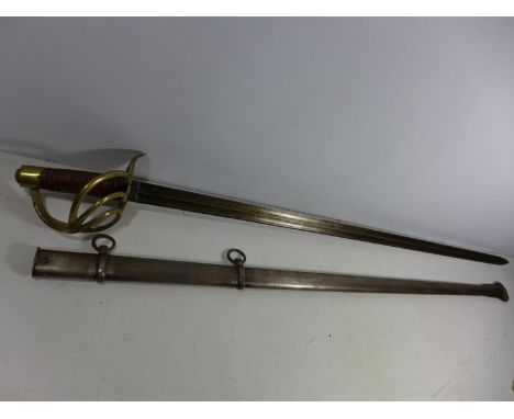 A REPLICA NAPOLEONIC IMPERIAL FRENCH CURASSIERS TROOPERS SWORD AND SCABBARD, 96CM BLADE, LENGTH 116CM 