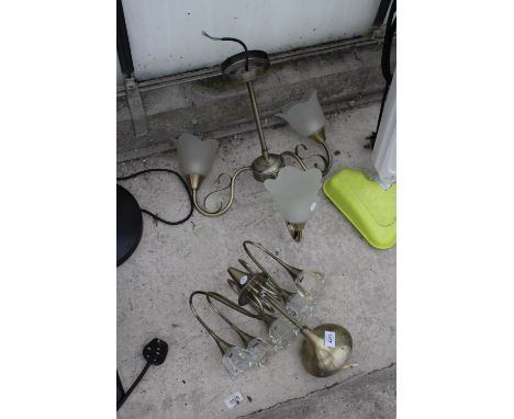 TWO BRASS EFFECT LIGHT FITTINGS 