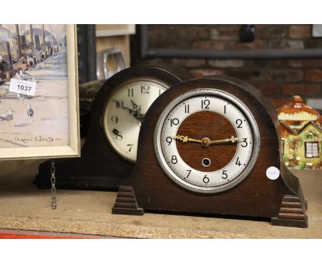 TWO VINTAGE MAHOGANY CASED MANTLE CLOCKS 