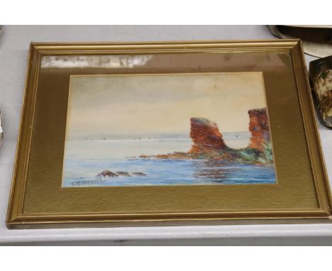 A FRAMED WATERCOLOUR OF A SEA SCENE, SIGNED T R STEELE, 36CM X 26CM 