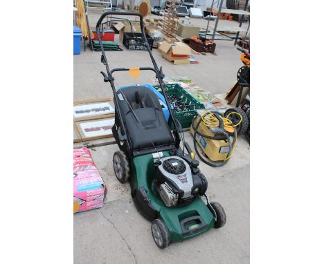 AN ATCO PETROL LAWN MOWER WITH GRASS BOX AND BRIGGS AND STRATTON ENGINE 
