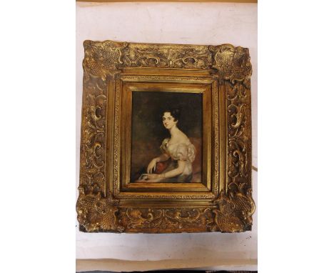 A PRINT ON BOARD PORTRAIT IN GOLD GILT FRAME SIGNED WARD 