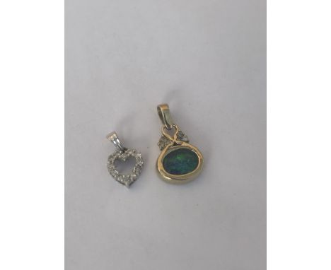 TWO 9CT GOLD PENDANTS, TO INCLUDE A 9CT GOLD OPAL PENDANT AND A 9CT GOLD HEART PENDANT, GROSS WEIGHT 1.96 G 