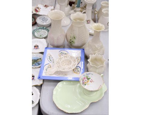 A VINTAGE CHINA FOLET TENNIS CUP AND SAUCER SET PLUS A STUDIO POTTERY SQUARE BOWL 