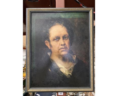 A FRAMED PRINT ON CANVAS OF FRANCISCO DE GOYA SELF PORTRAIT 