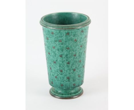 GUSTAVSBERG ARGENTO, SWEDEN, tall vase, decorated with incided scale decoration and petal sprays, signed to the base, model n