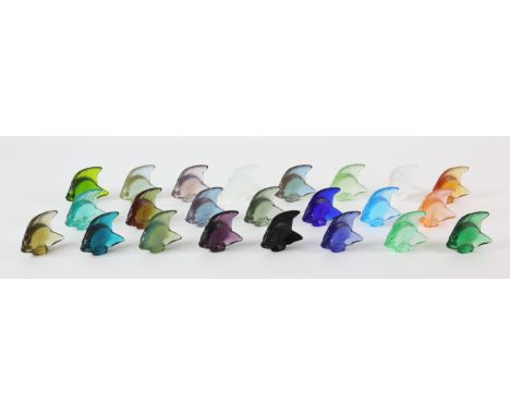 LALIQUE FRANCE, a school of Angel fish, variously coloured and clear crystal, all with etched signature Lalique France, 5cm h