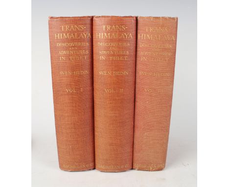 HEDIN, Sven. Trans-Himalaya, Discoveries and Adventures in Tibet. London: Macmillan and Co., 1910-1913. 3 vols., 8vo (223 x 1