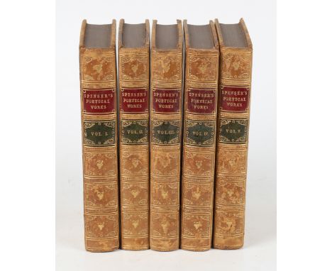 SPENSER, Edmund. The Poetical Works. London: William Pickering, 1839. 5 vols., 8vo (158 x 94mm.) Engraved portrait frontispie