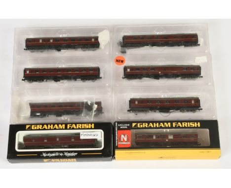 Graham Farish &amp; Bachmann N Gauge. Group&nbsp; of BR Maroon Coaches. To include Graham Farish GUV has been modified &amp; 