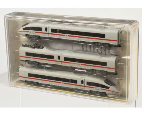 Minitrix N Gauge 12793 ICE 3x Piece EMU Train Pack. Containing 1st &amp; 2nd End Cars + Restaurant Centre Car with pantograph