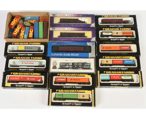 Graham Farish &amp; Dapol N Gauge. Mixed group of wagons &amp; containers. To include Graham Farish Container wagons with con