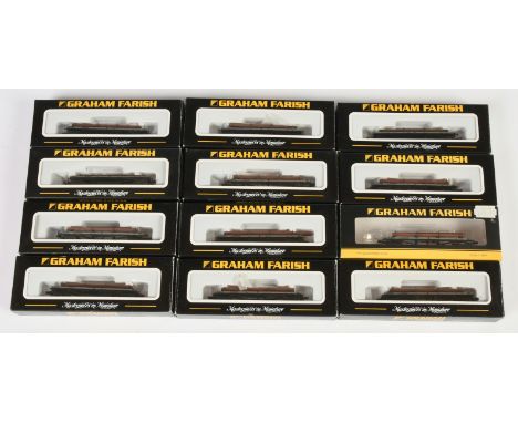Graham Farish &amp; Bachmann N Gauge. BR Grey Bogie Bolster with Steel Load. Comprising Graham Farish 3x 373-926, 9x Bachmann