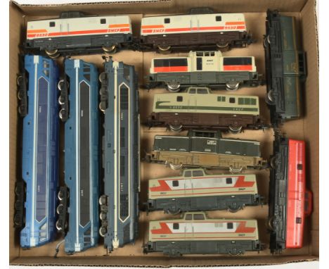Lima, Jouef &amp; others. Group of unboxed HO SNCF Diesel Loco's. To include Lima SNCF W24760 Grey / Black / Red centre cab, 