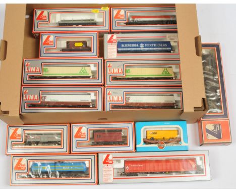 Lima OO Group of Wagons - 14 Wagons including Four Fertilizer Vans. Conditions: Mostly Excellent to Excellent Plus in Good Pl