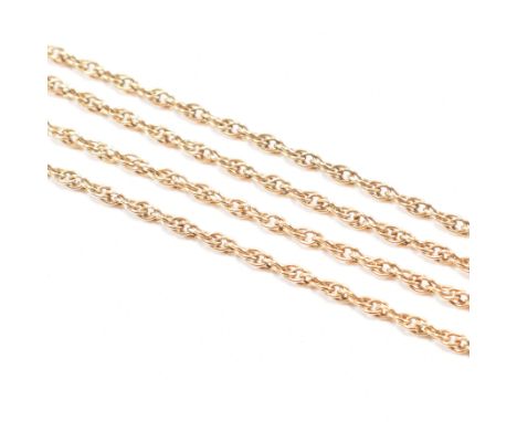 A vintage 14ct yellow gold chain necklace. The chain comprised of uniform rope twist links united by a spring ring clasp. Mar
