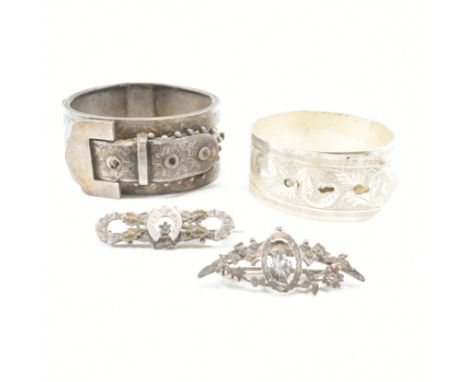 A collection of vintage and antique silver jewellery. The jewellery to include a hallmarked silver belt bangle, hallmarked Ch