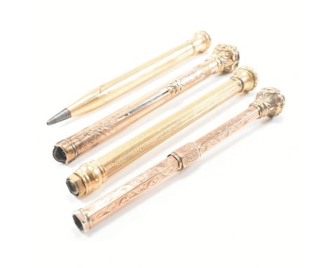 A collection of rolled gold yellow metal propelling pencils and dual action implements. The implements to include a dual acti