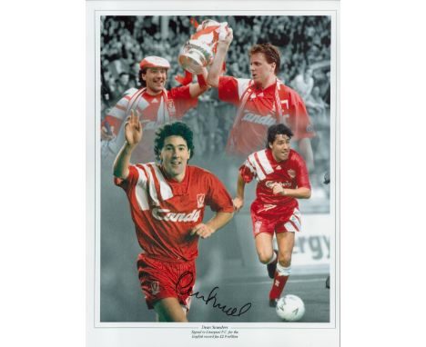 Football Dean Saunders signed 16x12 Liverpool colour montage photo. Good condition. All autographs come with a Certificate of