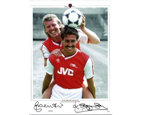 Kenny Sansom and Graham Rix signed 16x12 promo photograph pictured following the camera during the 1980s. Good condition. All