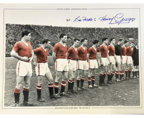 Football Bill Foulkes and Harry Gregg signed Manchester United Busby Babes The Last Line Up 16x12 colourised print. Good cond