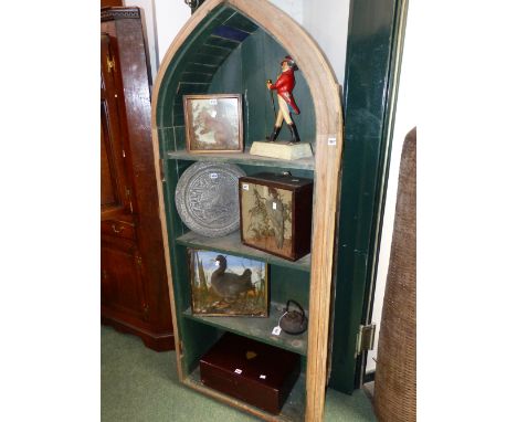 AN ARCHITECTURAL PINE SHELVED NICHE.