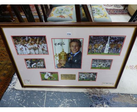 A RUGBY WORLD CUP PHOTO MONTAGE WITH SIGNED JONNY WILKINSON PHOTO 