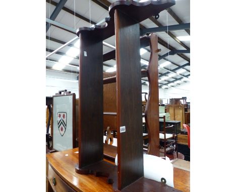 TWO ANTIQUE WALL SHELVES AND AN AMUNITION TRUNK
