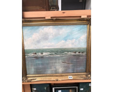 RAYMOND PRICE OIL ON CANVAS 20th C. SCHOOL SEASCAPE 39 x 51cm