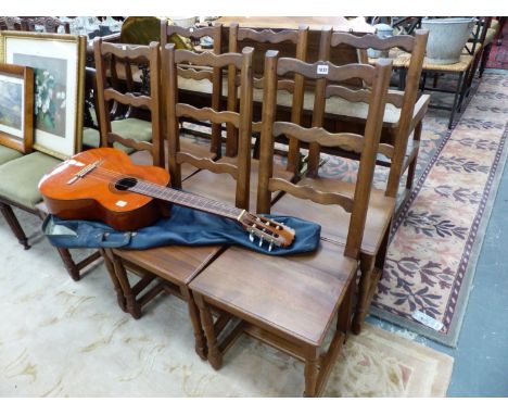 A SET OF SIX WALNUT LADDER BACK SIDE CHAIRS 