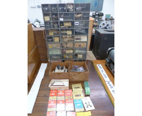A QUANTITY RECORD PLAYER STYLUS TOGETHER WITH A LARGE QUANTITY OF ELECTRICAL RESISTERS ETC