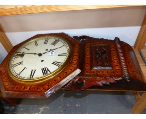 A DROP DIAL WALL CLOCK IN A TUNBRIDGE WARE CASE