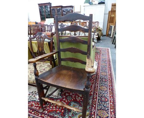 A GEORGIAN COUNTRY LADDER BACK ARMCHAIR 