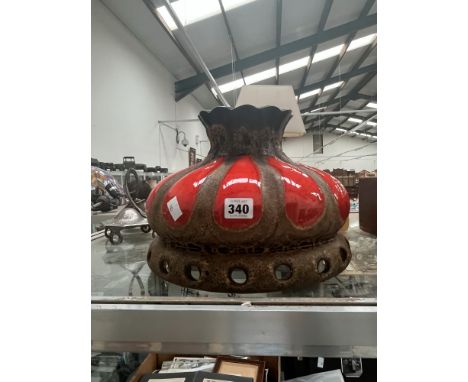 A RED AND MATT BROWN GLAZED CERAMIC CEILING LIGHT SHADE