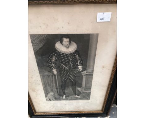 AN ENGRAVING OF SO WILLIAM RUSSELL FARRON RUSSELL OF FORN HALL TOGETHER WITH A 19th C. OIL ON BOARD PORTRAIT OF A GENTLEMAN A