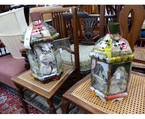 TWO VINTAGE HANGING CANDLE LANTERNS 