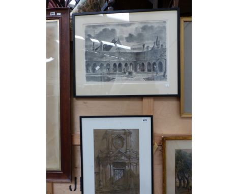 EDWARD ARDIZONE A PENCIL SIGNED LIMITED EDITION PRINT OF CHARTER HOUSE SCHOOL. 40 x 56cms TOGETHER WITH A CHALK DRAWING OF A 