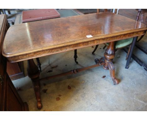 A Victorian burr walnut library table, 121 x 60cmCONDITION: In good condition with good colour, some light rubbing around the