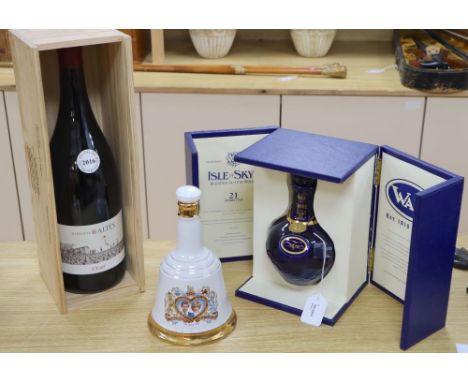 Isle of Skye 21 Years Old Blended Scotch Whisky in Wade decanter, cased and two other items, a Wade Bells Charles &amp; Diana