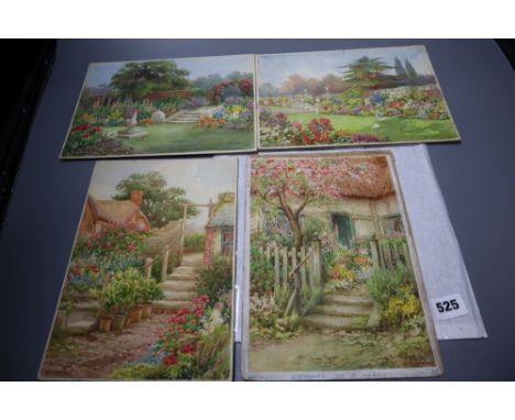 William F. Ashburner (act. 1900-1932), four small unframed watercolours, comprising a pair of cottage garden scenes (portrait
