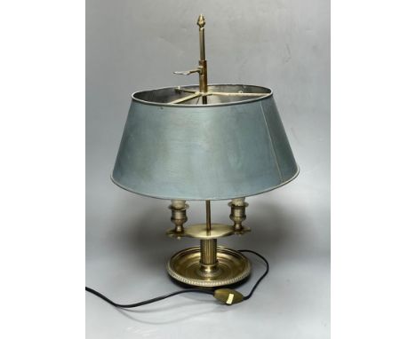 A French silver plated student's lamp, with height adjustable painted tin tray, converted to electricCONDITION: Good conditio
