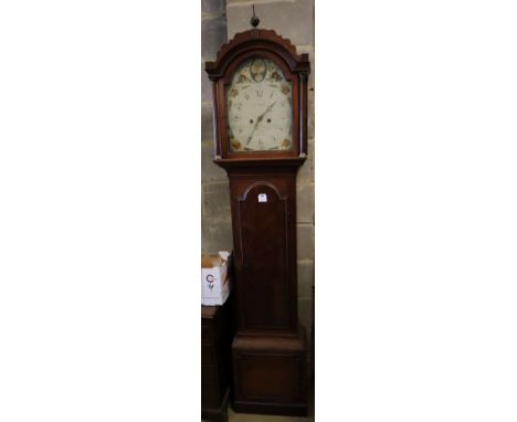 A George III mahogany eight day longcase clock, the painted arched dial signed J.N. Joyce of Bedford, width 45cm height 217cm