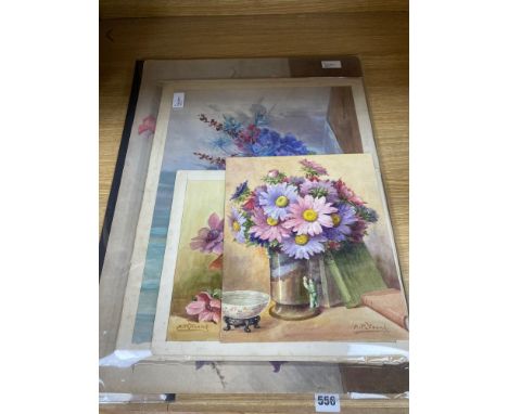 Edith Alice Andrews (1873-1958), a group of six watercolours of flowers, comprising Anemones, Canterbury Bells, Hydrangeas an