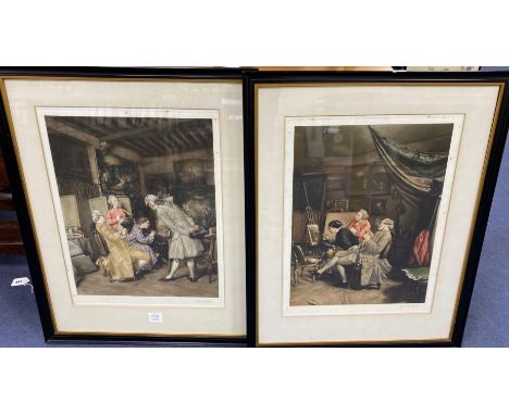 Albert Galain, pair of coloured mezzotints, Georgian interiors, A Painter in the Studio &amp; The Art Lovers, signed in penci