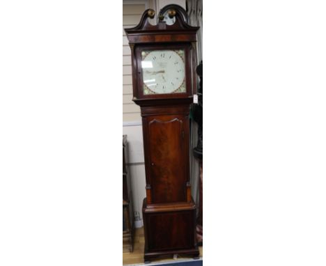 A George III mahogany longcase clock, having thirty-hour movement with 14 inch square dial signed Wm. Shakeshaft, Preston, he