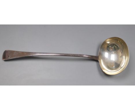 A George III silver Old English pattern soup ladle, Soloman Hougham, London, 1813, 34cm, 178 grams.CONDITION: Minor surface s